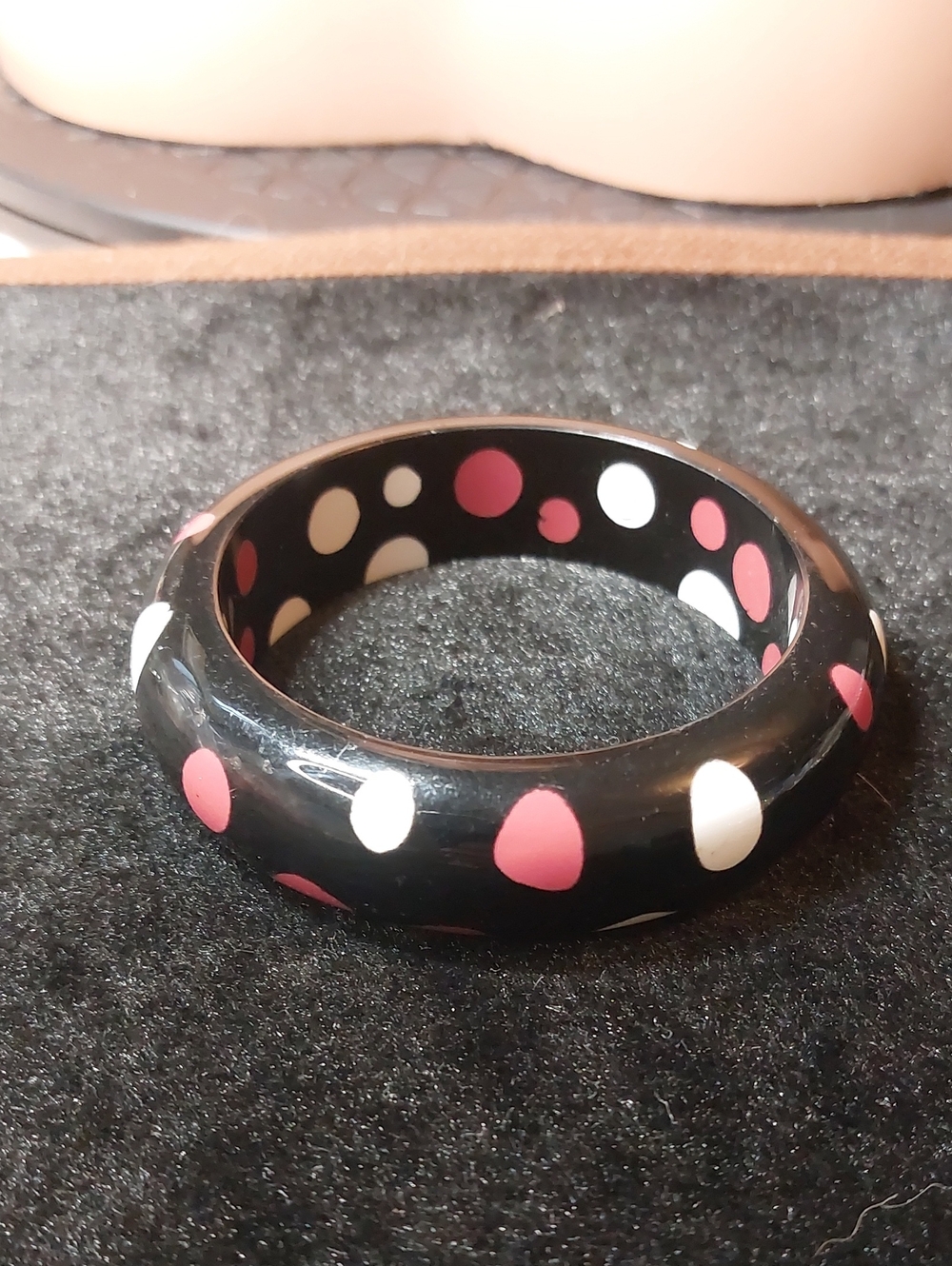 Vintage Black Polka Dot Chunky Acrylic Bangle Bracelet